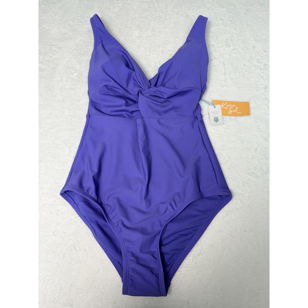 Kona Sol Women Purple Twist-Front One Piece Swimsuit Sz S